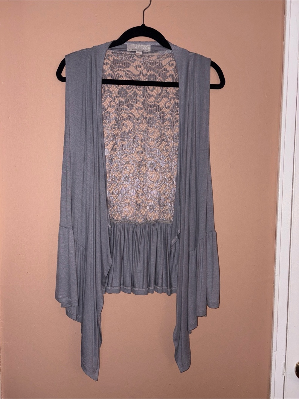 Carolyn Taylor Silver-Gray Lace Overlay Vest Size Medium